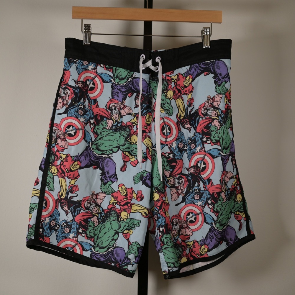 Marvel Comics Avengers Board Shorts Mens Medium Bioworld Retro Print Swim Trunks